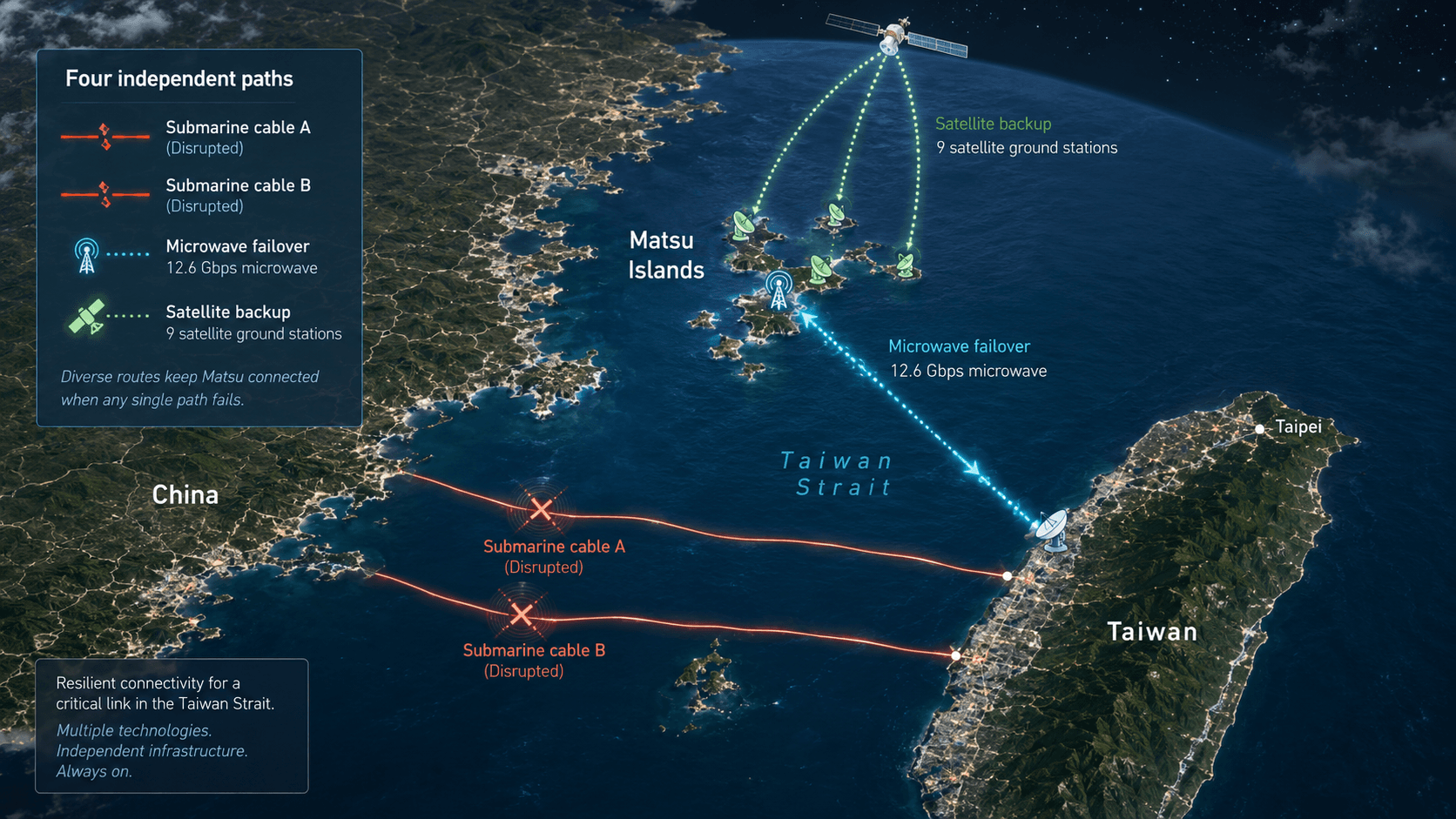 Taiwan Matsu Islands Multi-Modal Failover Architecture